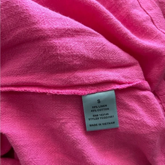 Good Luck Gem Dress Mini Pink Linen Button Flutter Sleeve Womens S Boho NWT - Picture 10 of 11